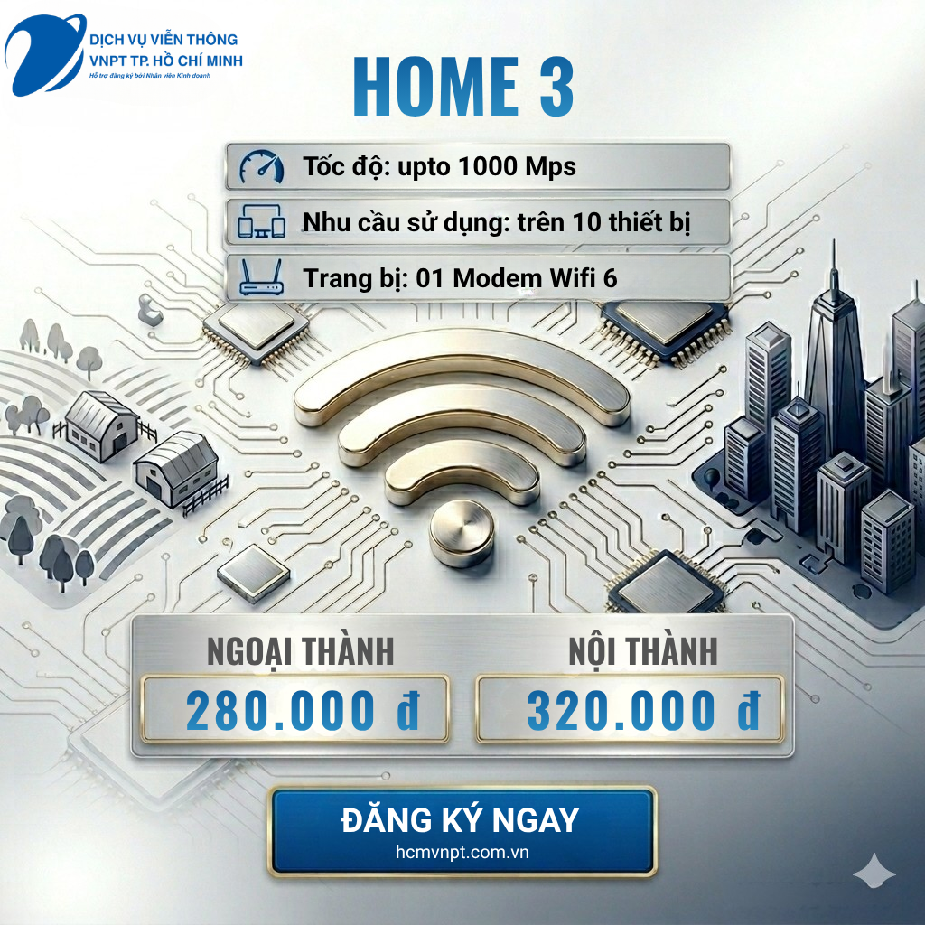 Gói Internet HOME 3 VNPT HCM - Phù Hợp Cho Hộ Gia Đình